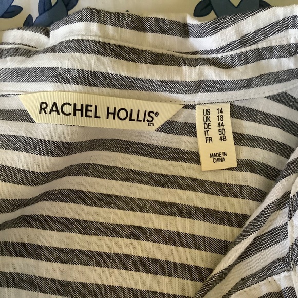 Rachel Hollis Woven Linen Striped Henley Shirt Grey White SZ 14 - Picture 14 of 16